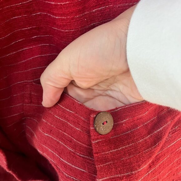 Yasuko Kurisaka Womens‎ Red Lagenlook Striped Button-Up Jacket- L - Picture 8 of 9